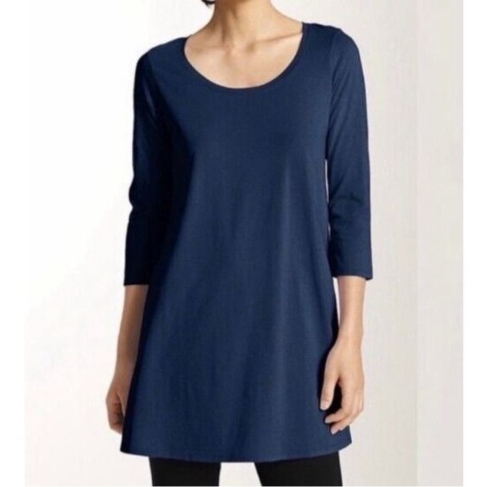 J Jill Pure Jill Blue Ballet 3/4 Slv Scoop Neck Cotton Blend Tunic Top XS